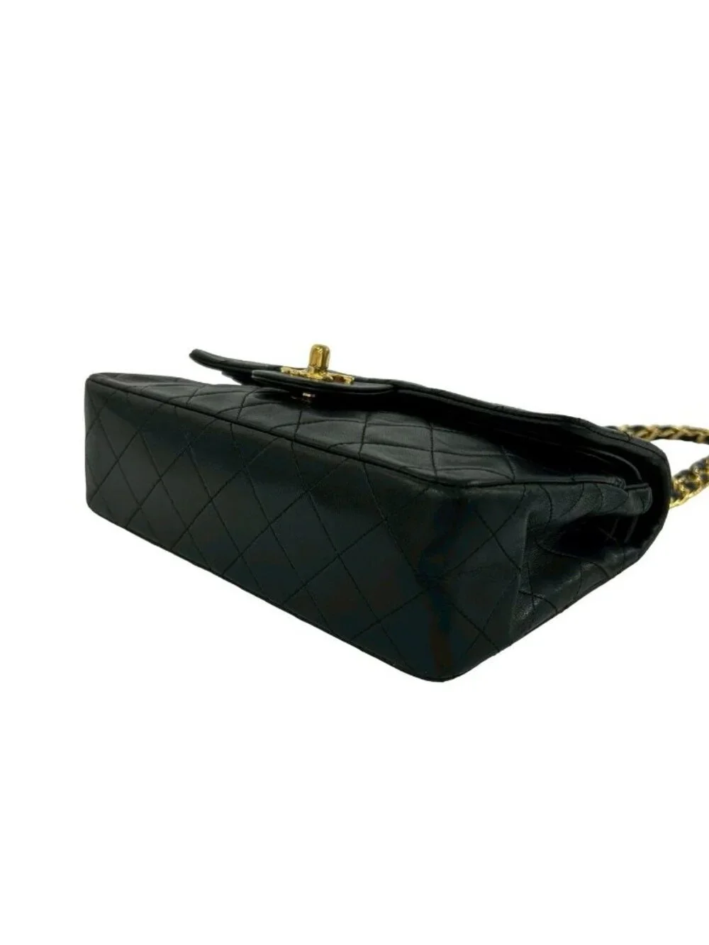 Chanel Double Flap Quilted CC Logo Lambskin Shoulder Bag Pochette Black